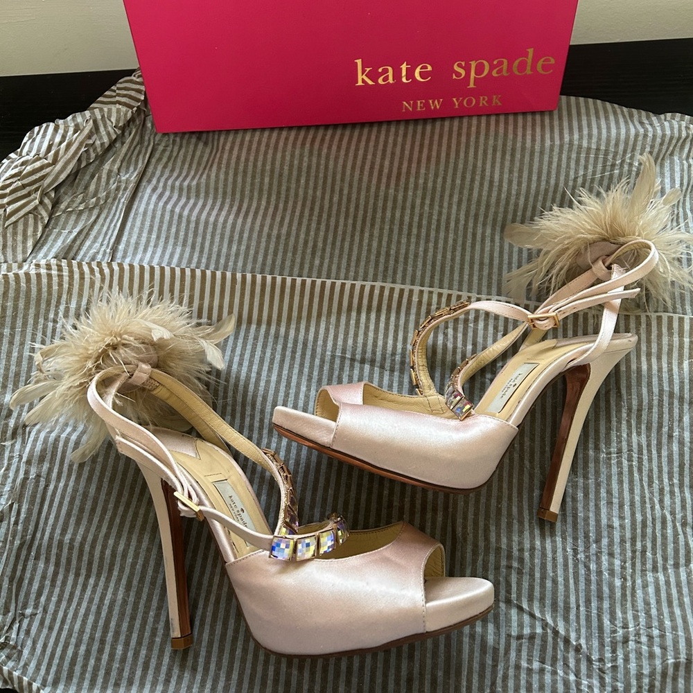 Kate Spade Copley Rose Petal Pink/Satin Heels with Feathers Size 8